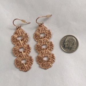 Stella & Dot rose gold filigree drop earrings.